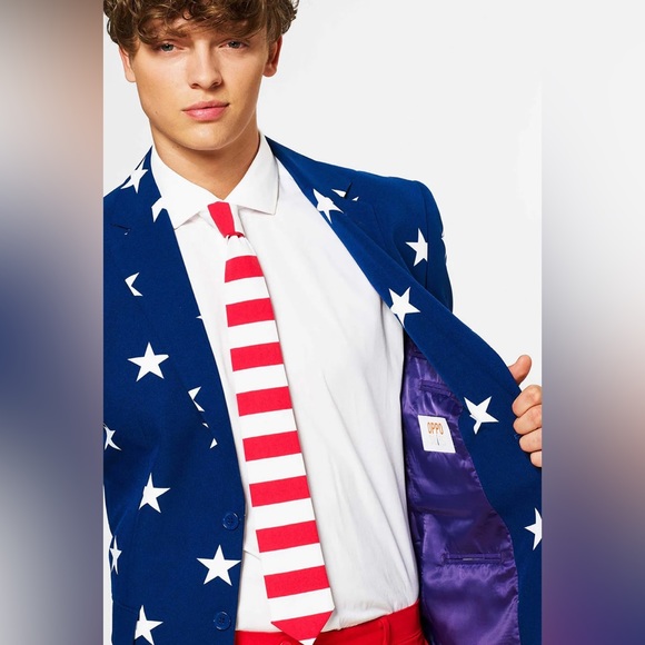 OppoSuits America Blue Star 4th of July Suit Jacket Blazer Men's size 36 Small - Picture 3 of 12